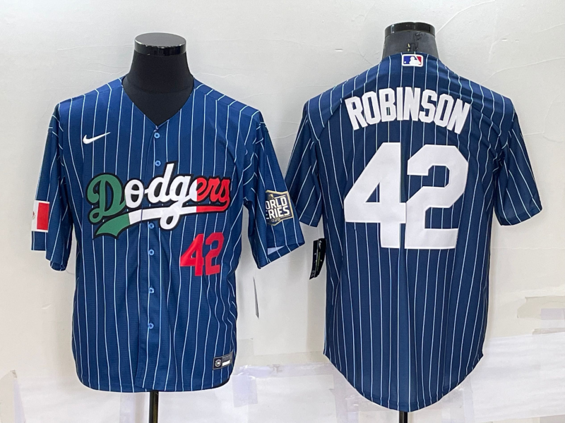 Men's Navy Los Angeles Dodgers #42 Jackie Robinson Mexico World Series Cool Base Stitched Baseball Jersey